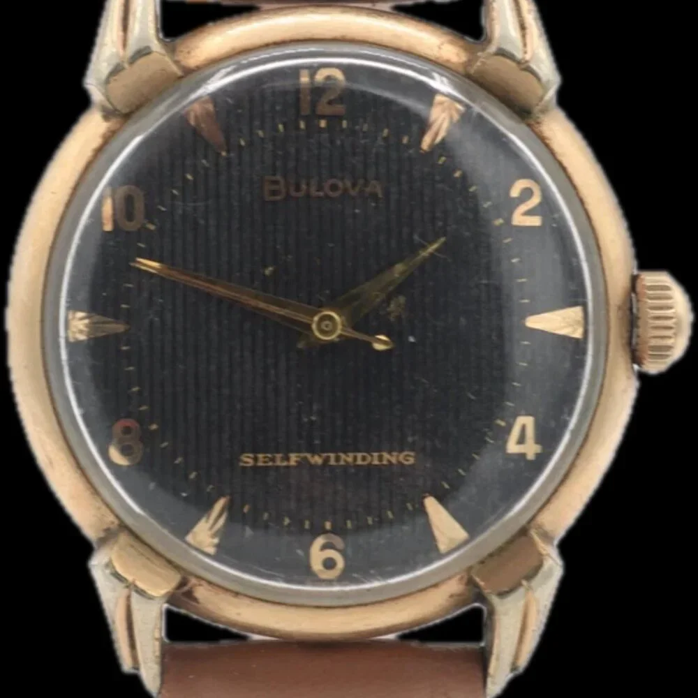 Vintage Bulova Black Tapestry Men's Automatic Wristwatch 10CSC Swiss 10k GF